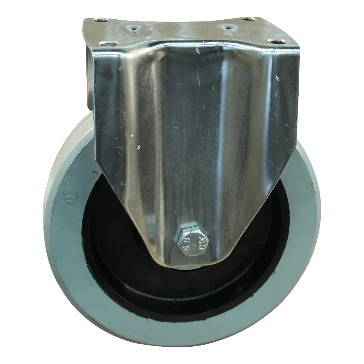 Bockrolle Edelstahl, 200mm Durchmesser, Elastischer Gummi Lauffläche, Kugellager Edelstahl, 237mm Bauhöhe
