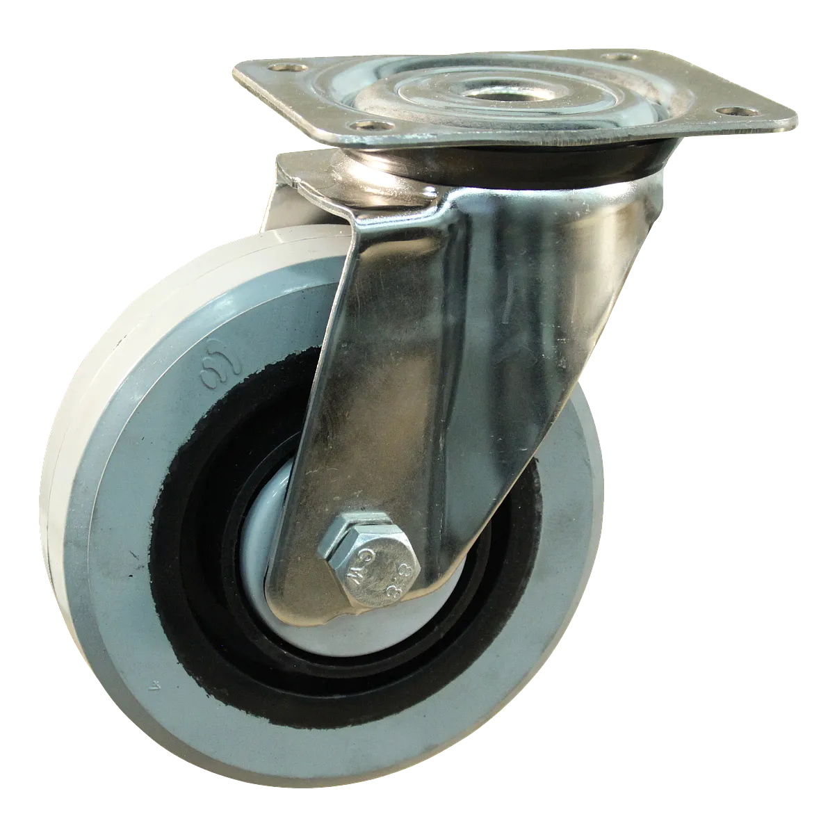 Lenkrolle Edelstahl, 125mm Durchmesser, Elastischer Gummi Lauffläche, Kugellager Edelstahl